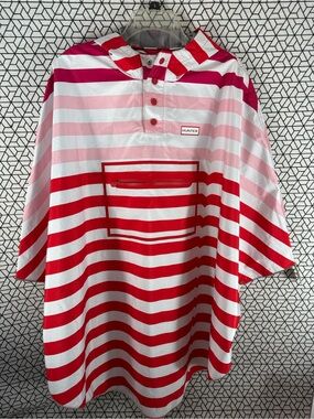 Hunter Women’s Red & White Striped Hooded Pullover Rain Poncho